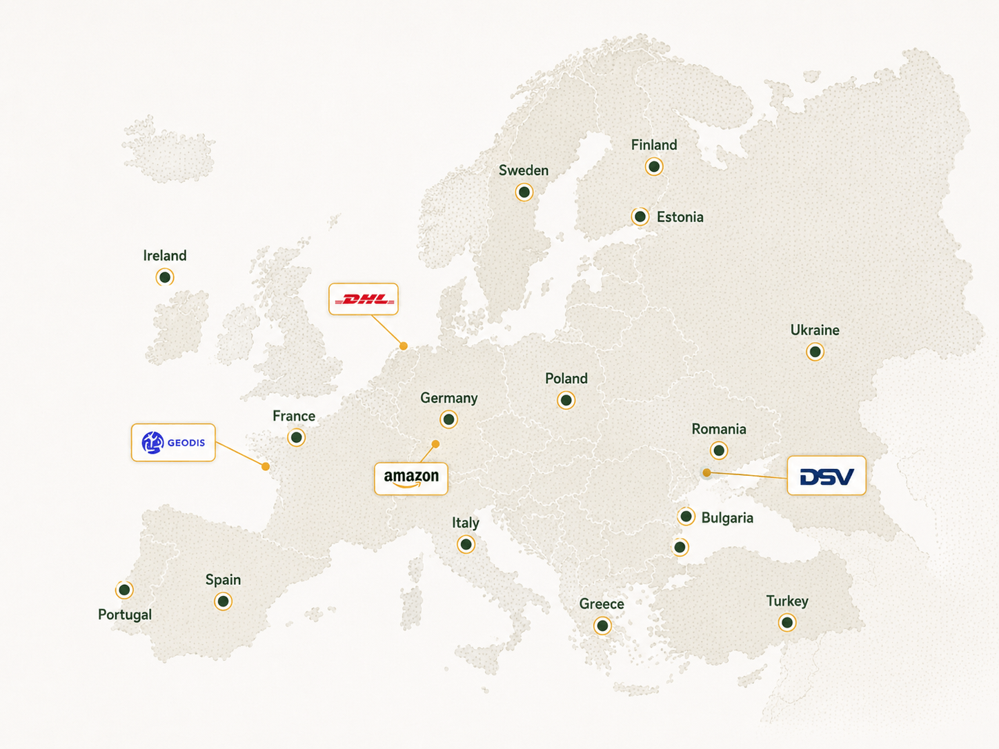 Transport network map across Europe