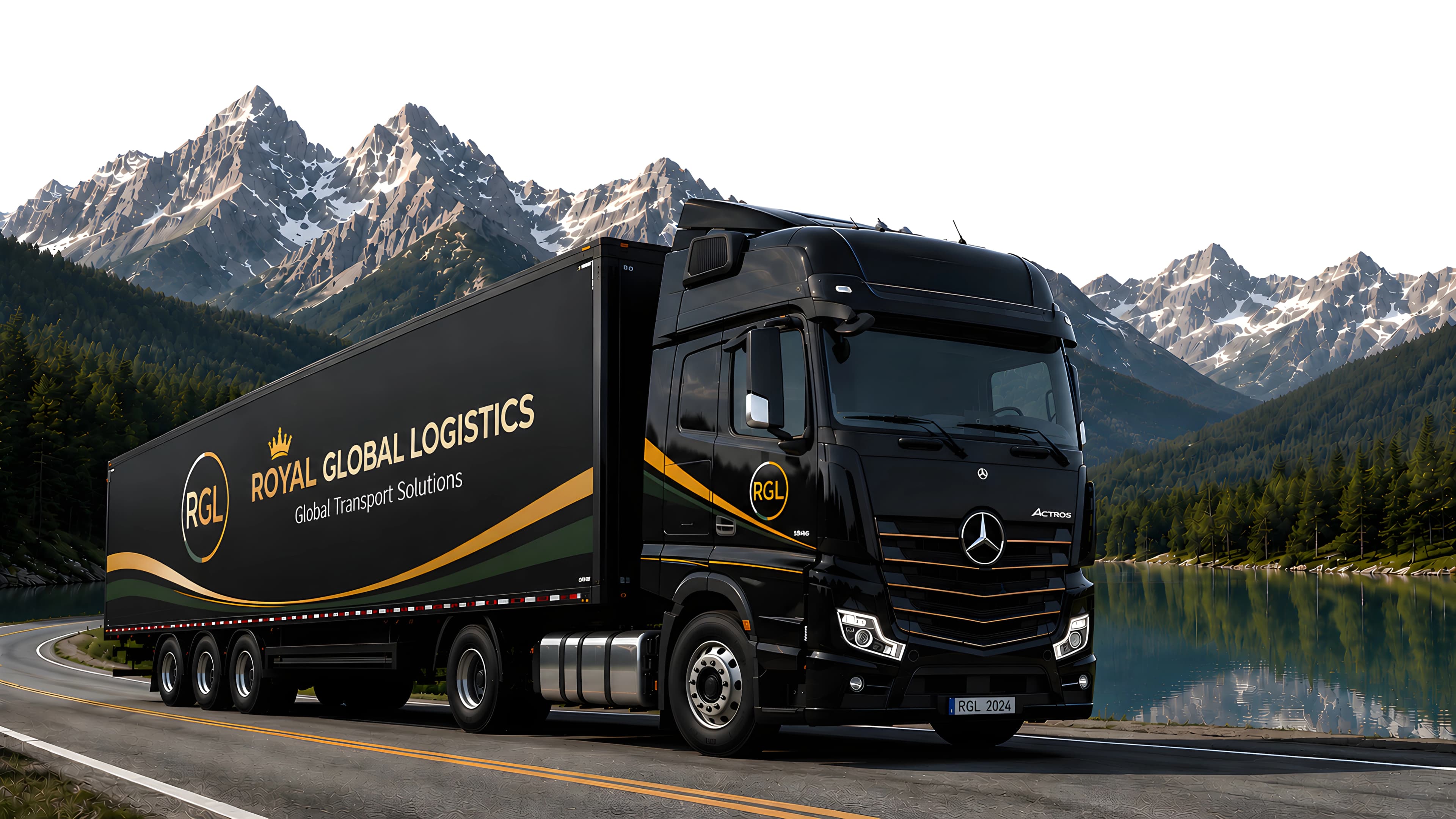 Royal Global Logistics truck on a mountain highway